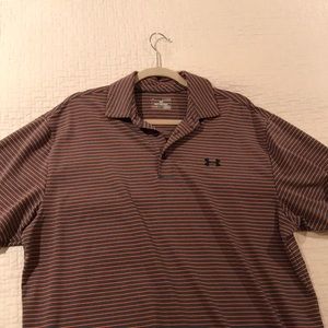 Grey and orange striped polo shirt